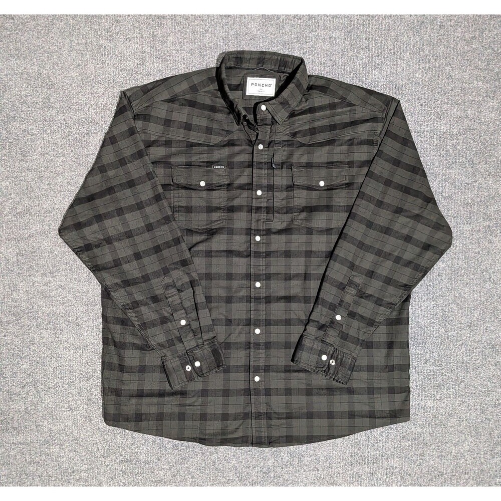 Poncho Flannel Shirt Mens XXL Regular Fit Pearl Snap Plaid